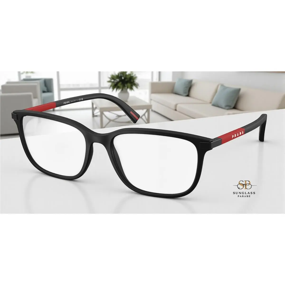 Prada Linea Rossa PS 02RV DG01O1 Black Rubber Demo Lens 56 mm Men`s Eyeglasses