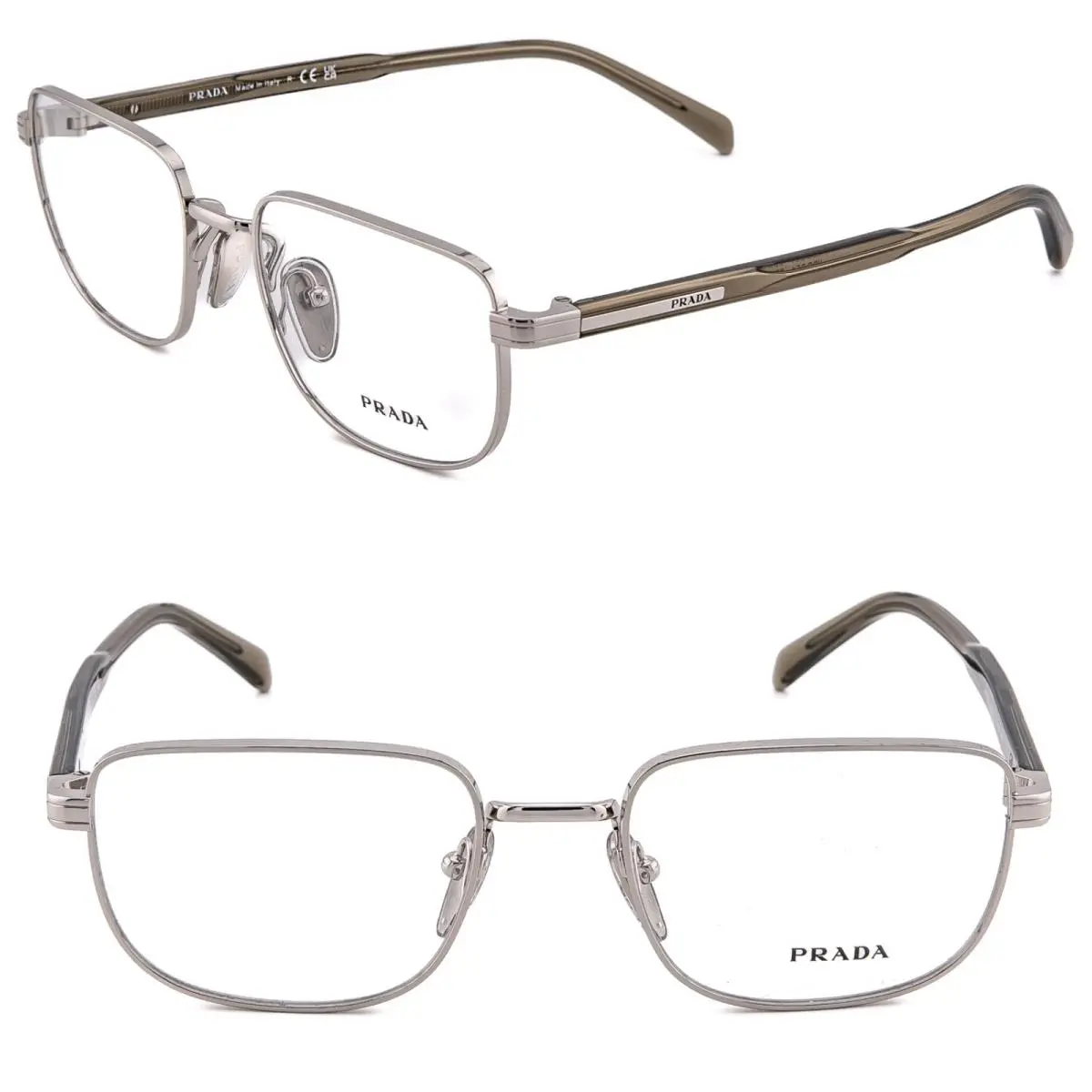 Prada Tampo PRB51V Silver Gray Logo Eyeglass Unisex Optical Frame B51 B51V 53mm