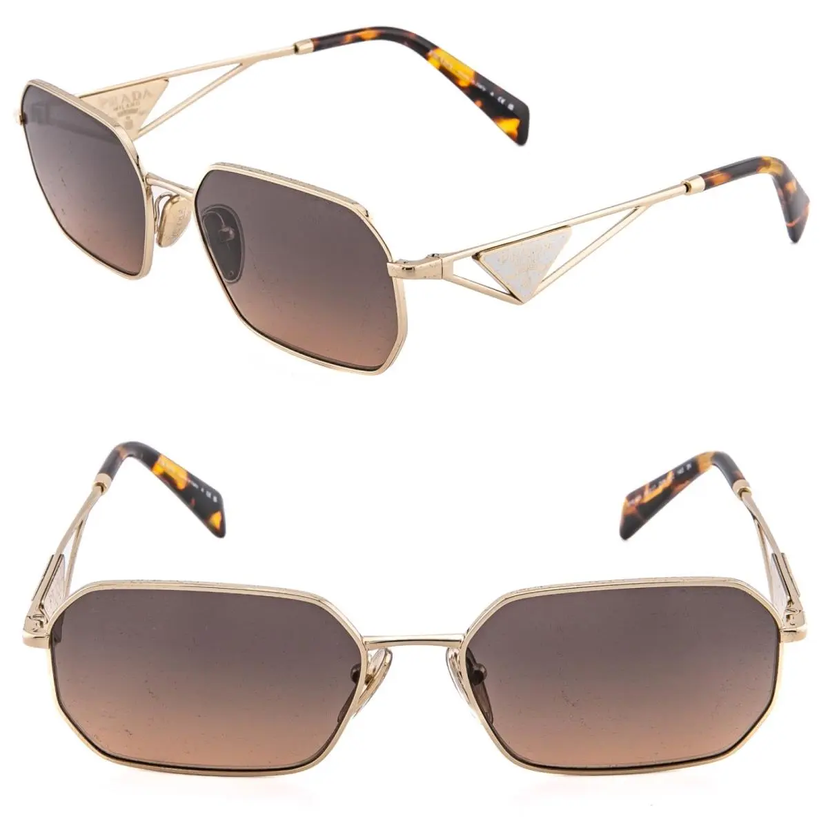 Prada A51 Tampo Gold Brown Classic Triangle Logo Unisex PRA51S Sunglasses A51S