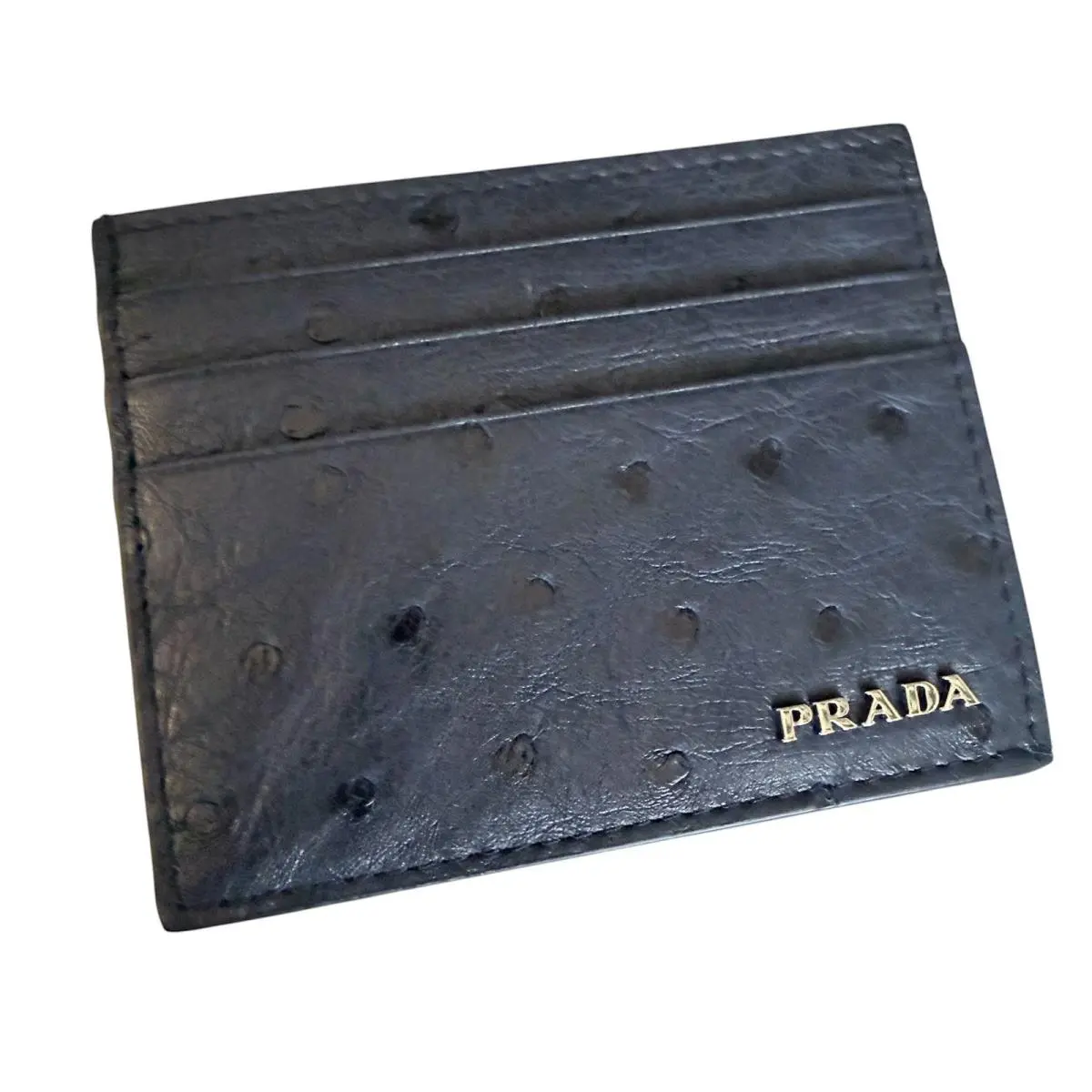 Prada Baltico Ostrich Leather Card Holder Wallet 2MC223 Struzzo Navy Blue Italy