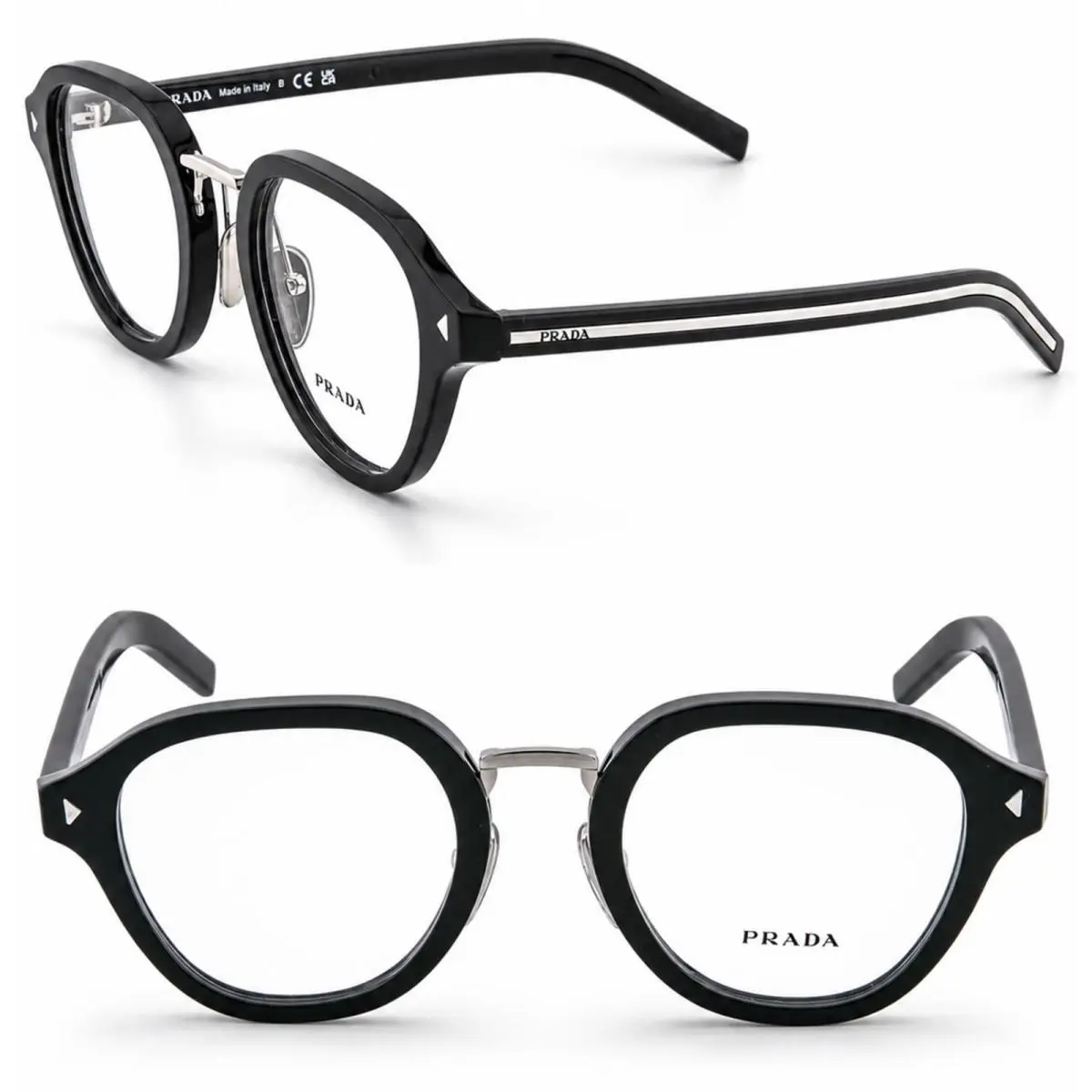 Prada PRC05V Black Silver Logo Oval Eyeglasses Unisex Optical Frame C05 C05V