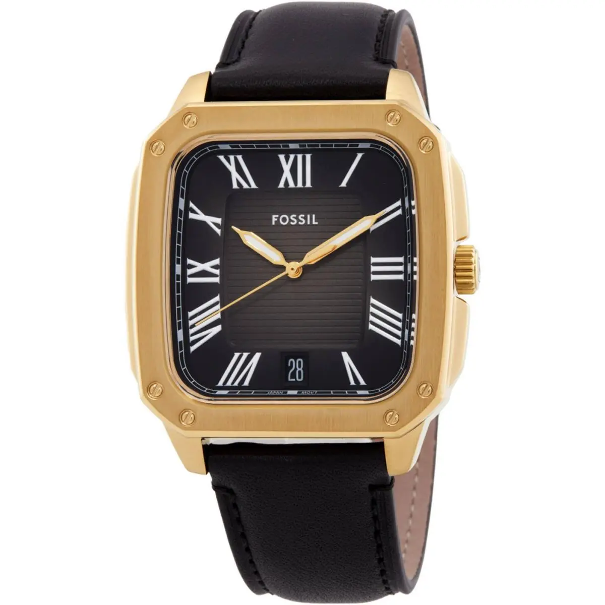Fossil Men`s Watch Crosby Quartz Square Black Dial Leather Strap Date FS6151