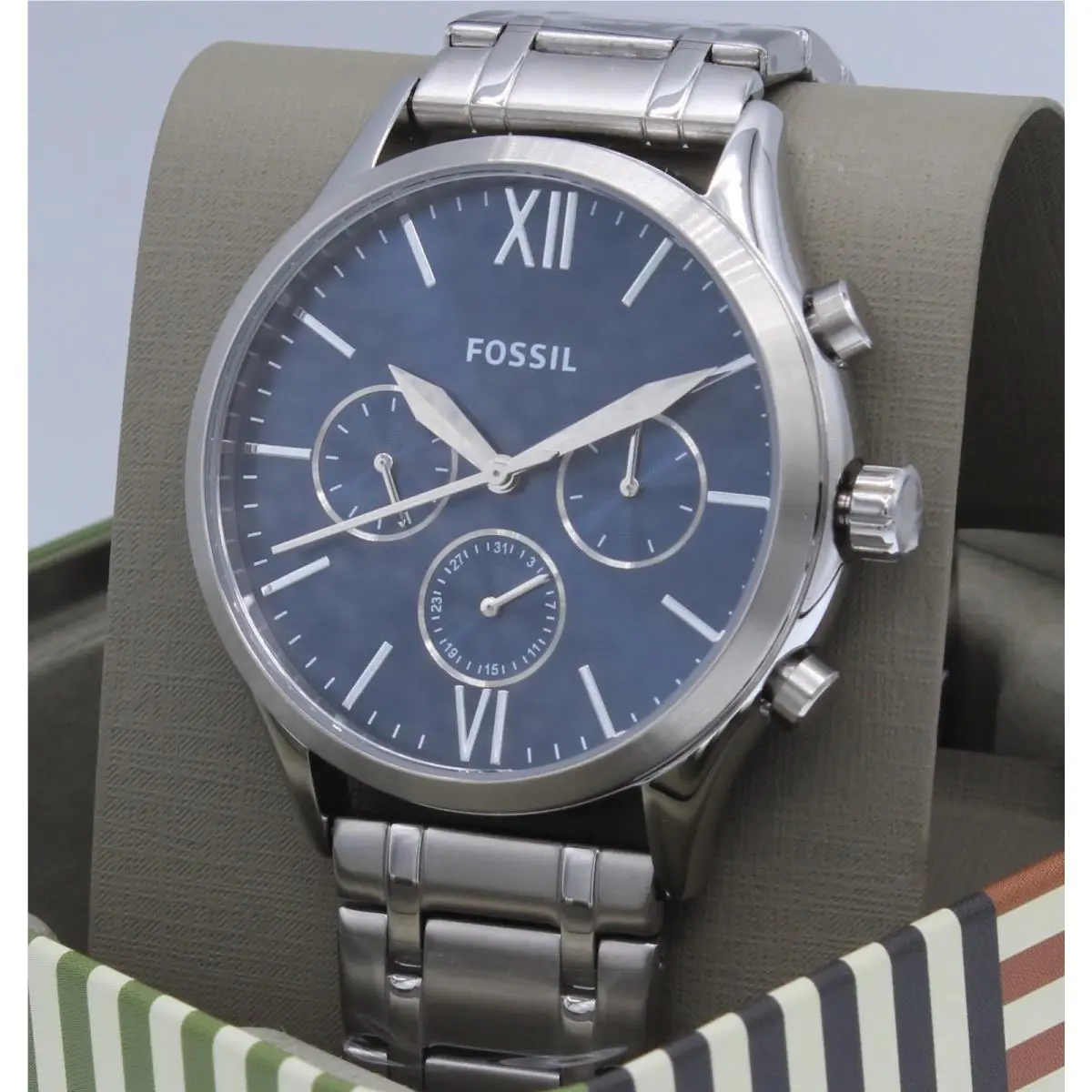 Fossil Fenmore Chronograph Midsize Silver Blue Men`s BQ2808 Watch