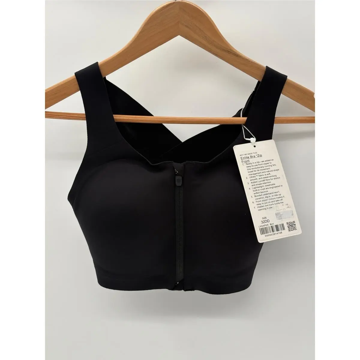 Lululemon Sports Bra Enlite Weave Back Zip Front Women 32DD Black Run