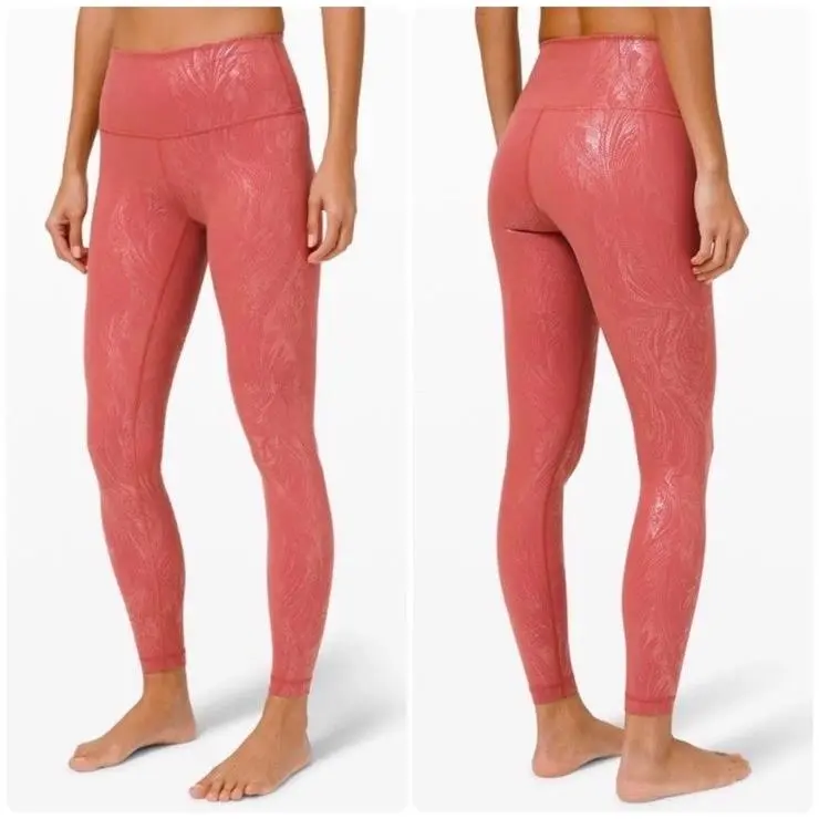 Lululemon Wunder Under HR Tight 28” Shine LW5CVZS Aclf Pink Print Size 12