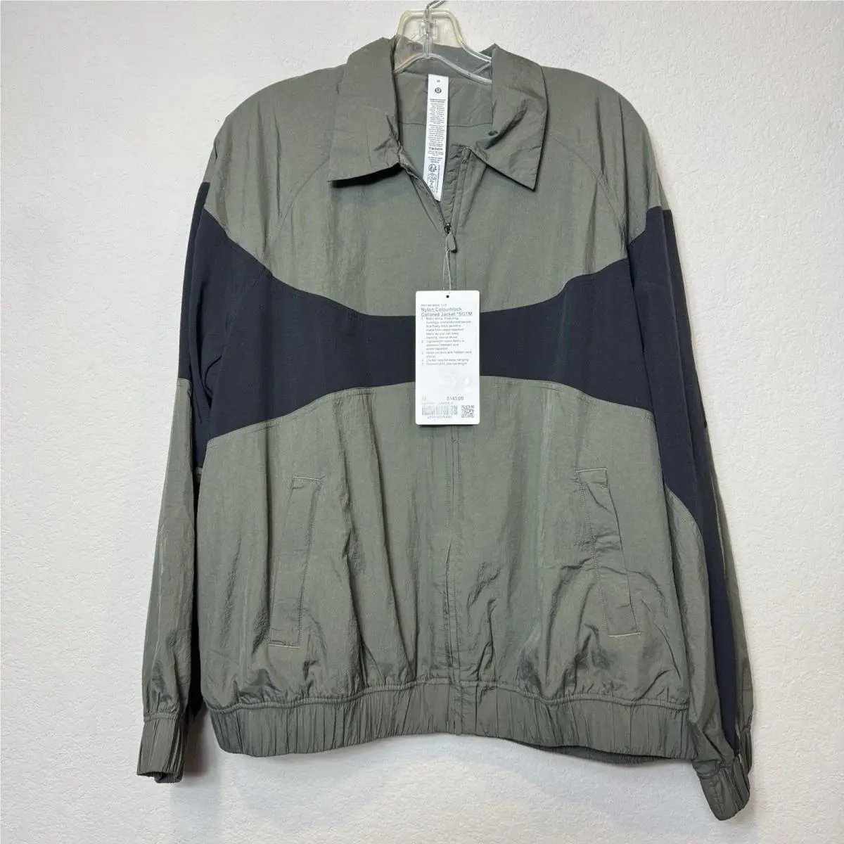Lululemon Color Block Nylon Collared Jacket Retro Army Green/black Size M