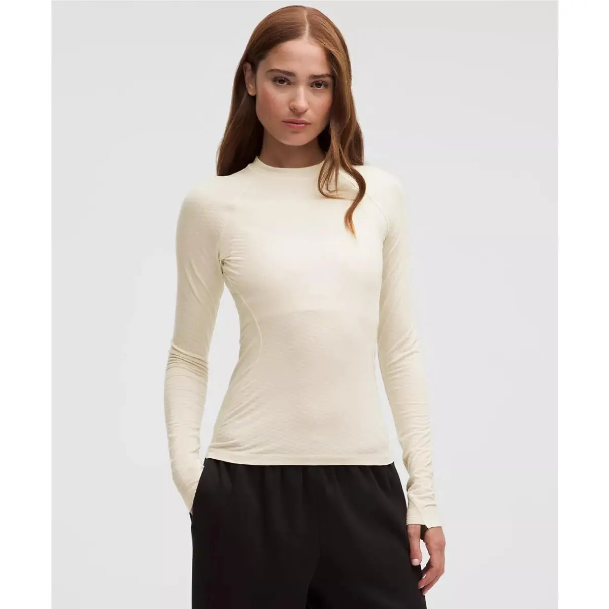 Lululemon clothing - Diamond-Texture Wool-Blend Crewneck Base Layer - Light Ivory/Black 0