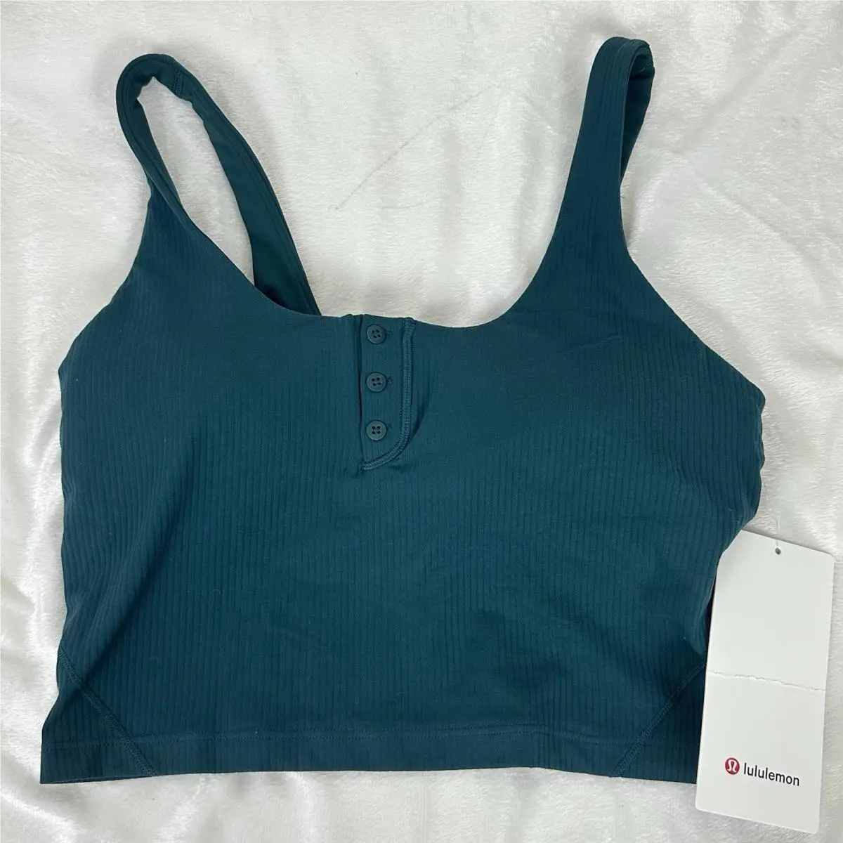 Lululemon Align Ribbed Henley Tank Storm Teal Sz 8 Nulu Rare Yoga