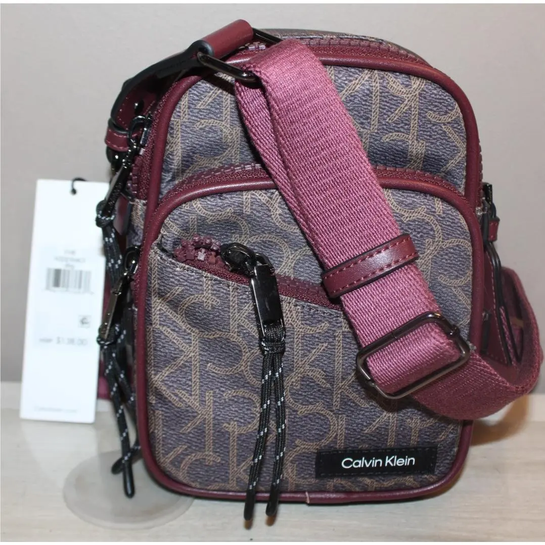 Calvin Klein Evie Crossbody Bag Deep Rouge Red/brown Wide Adj Strap W/tags