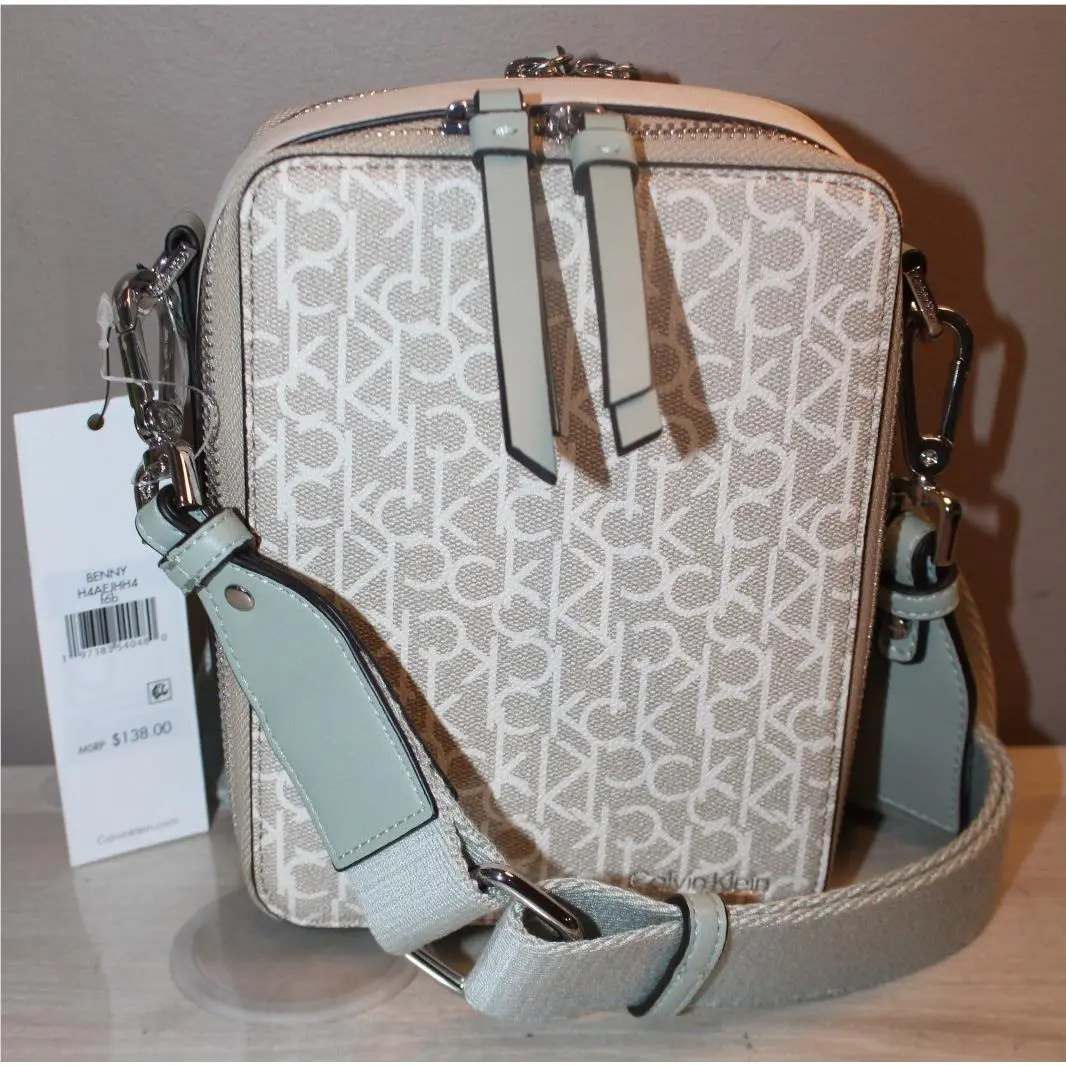 Calvin Klein Benny Signature Crossbody Bag Khaki/vanilla Monogram W/tags