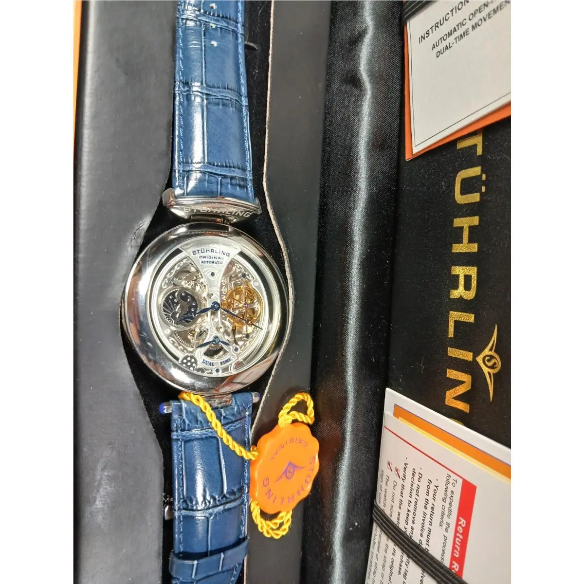 Stuhrling Original Men`s Emperor Grandeur Automatic Silver Skeleton Watch