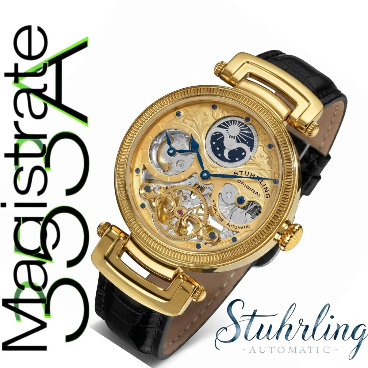 Stuhrling Magistrate 353A Automatic Dual Time Moon Phase 41MM Men`s by Stührling