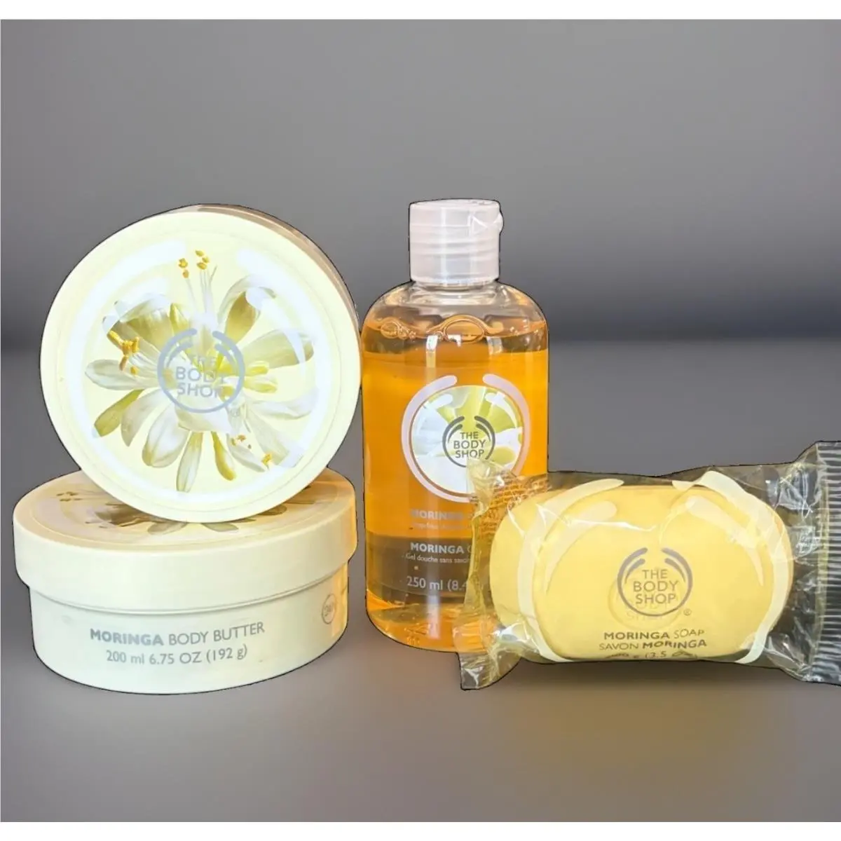 The Body Shop Moringa Body Butter Scrub Shower Gel Soap Lot