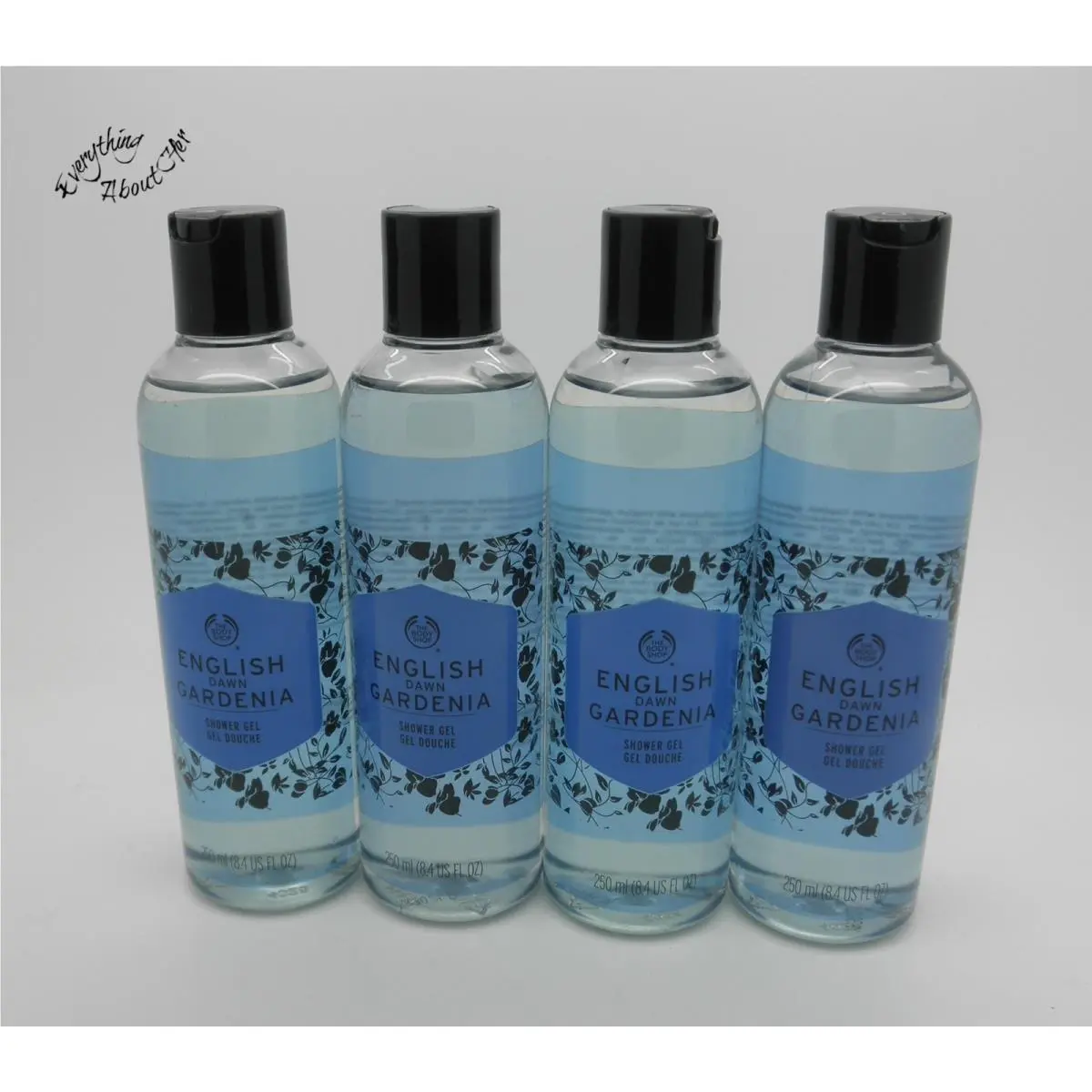Lot of 4 The Body Shop English Dawn Gardenia Shower Gel — 8.4 oz Each — Nla