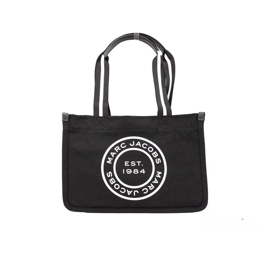 Marc Jacobs Medium Black Canvas Fabric Shoulder Convertible Tote Purse Bag