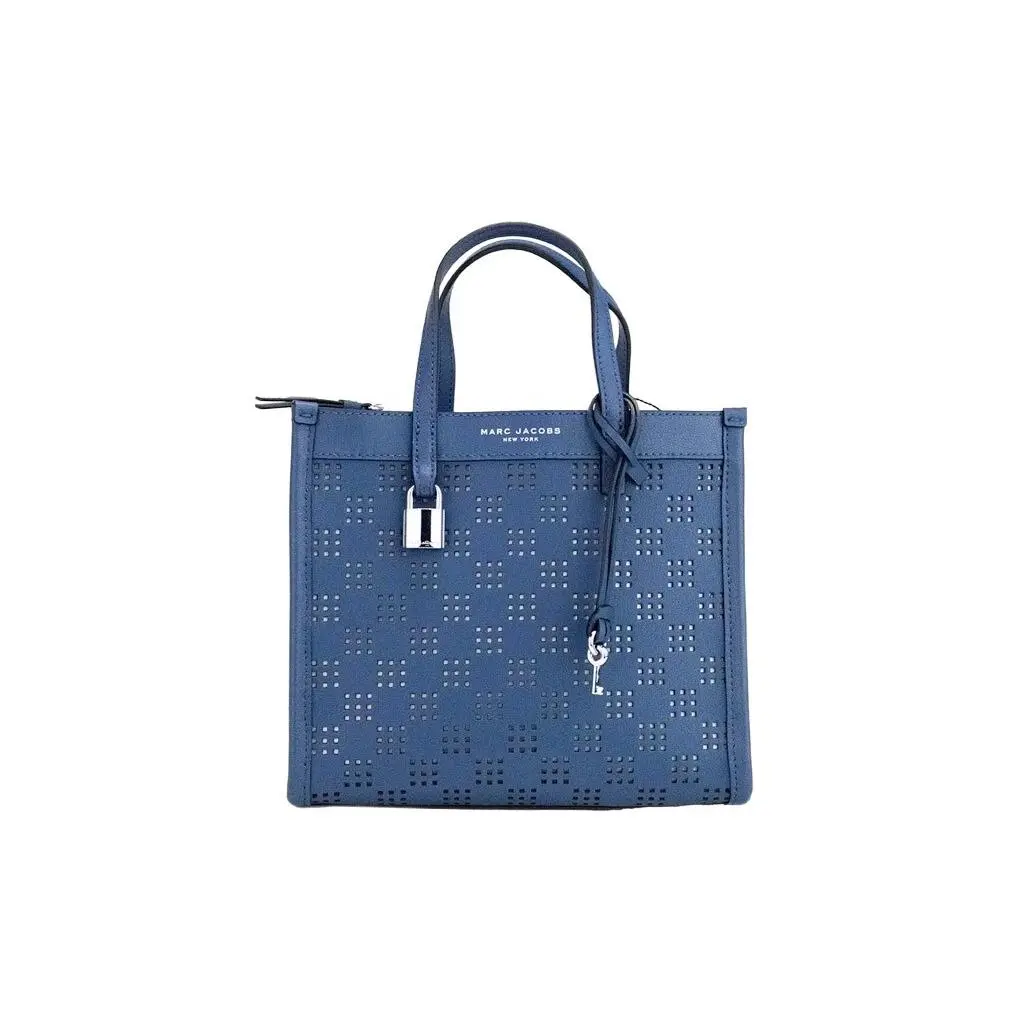 Marc Jacobs Mini Grind Blue Sea Perforated Leather Crossbody Tote Bag Purse