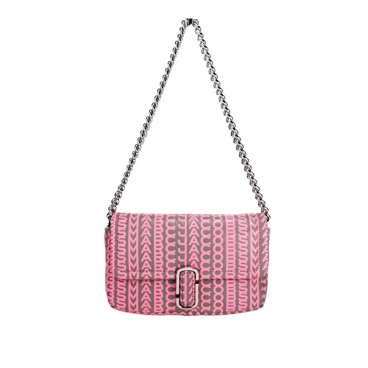 Marc Jacobs Neon Pink The Monogram Leather J Marc Mini Shoulder Bag Crossbody - Gray Pink