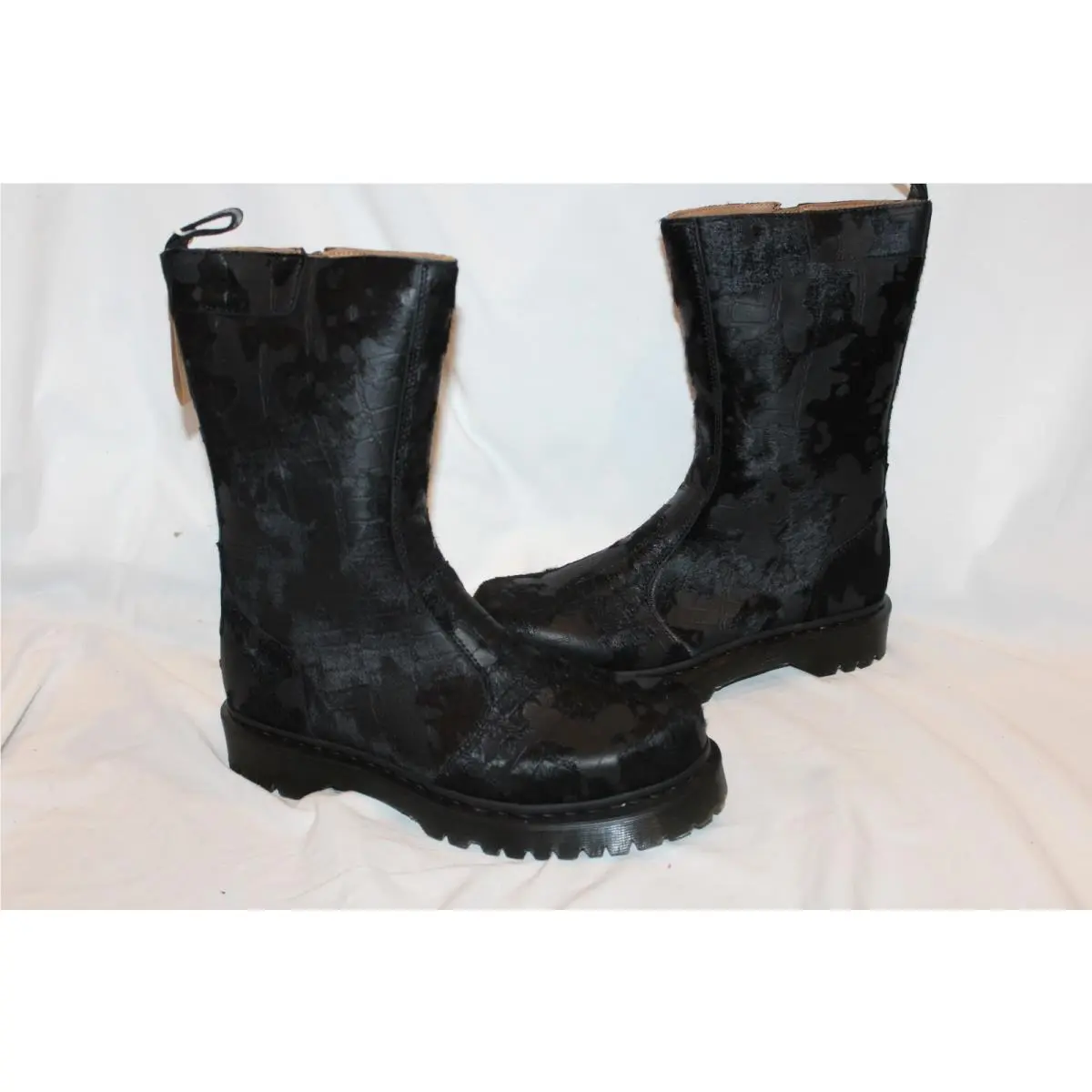 Dr. Martens Rejena Croc Embossed Calf Hair Leather Boots Black US 11