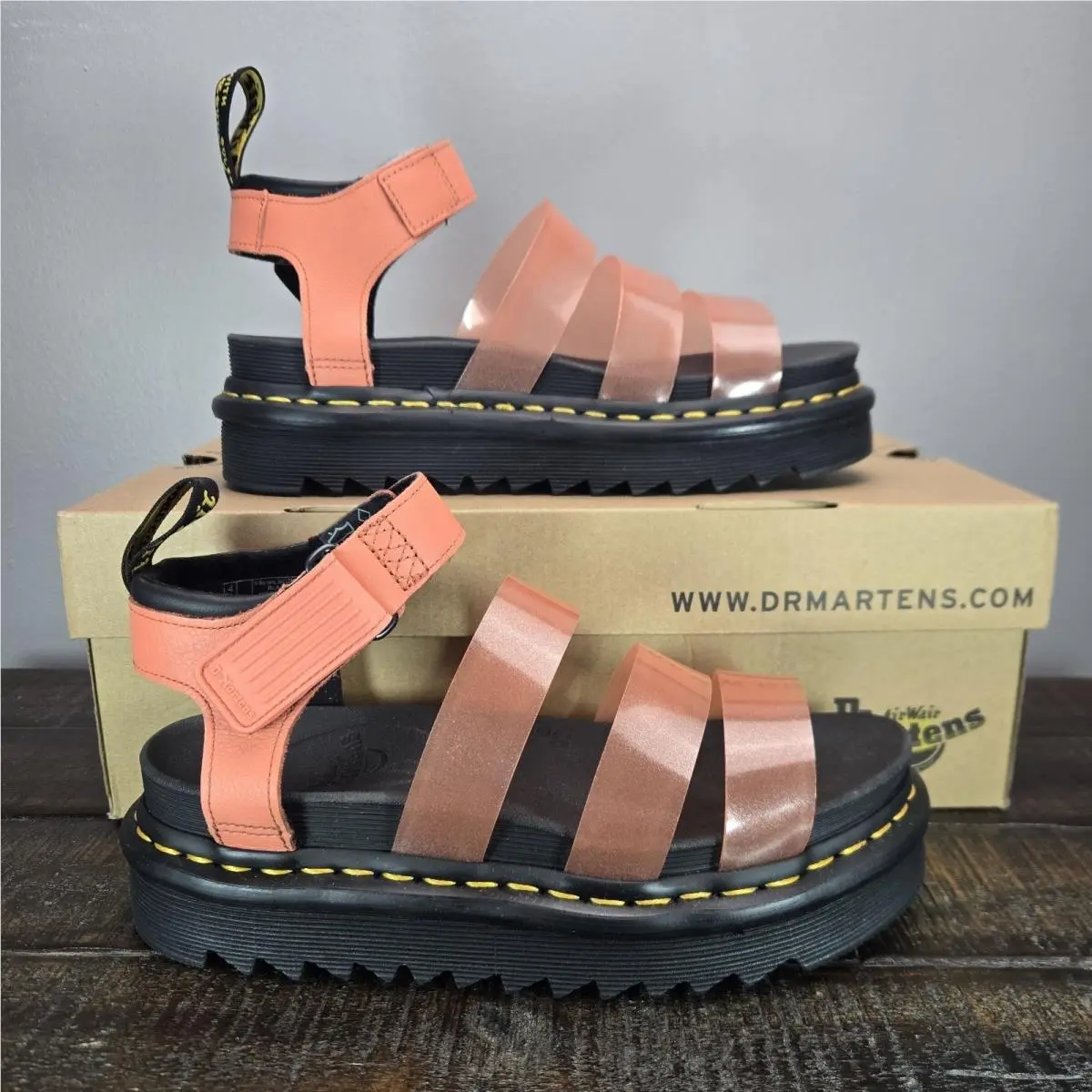 Dr Doc Martens Blaire Jelly Platform Sandals Womens 6 Leather Shoes Pink Coral