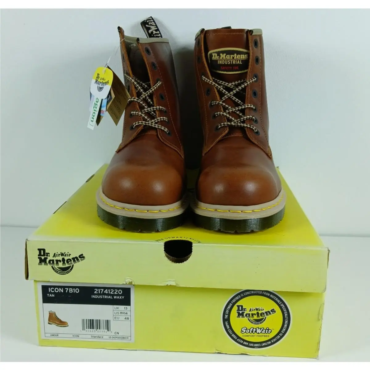 DR Martens Industrial Waxy Tan Steel Toe Boot Electrician US13 Icon 7B10 Htf
