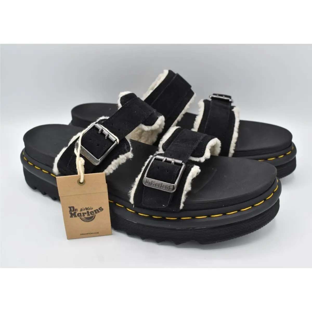 Dr Martens Mens Size 14 Myles Black Suede Buckle Slide Sandals Shoes