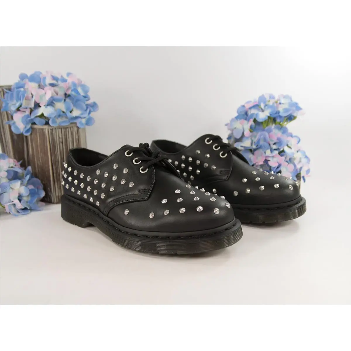 Dr. Martens Black Studded Leather Wanama 1461 Oxford Lace Up Shoes 7