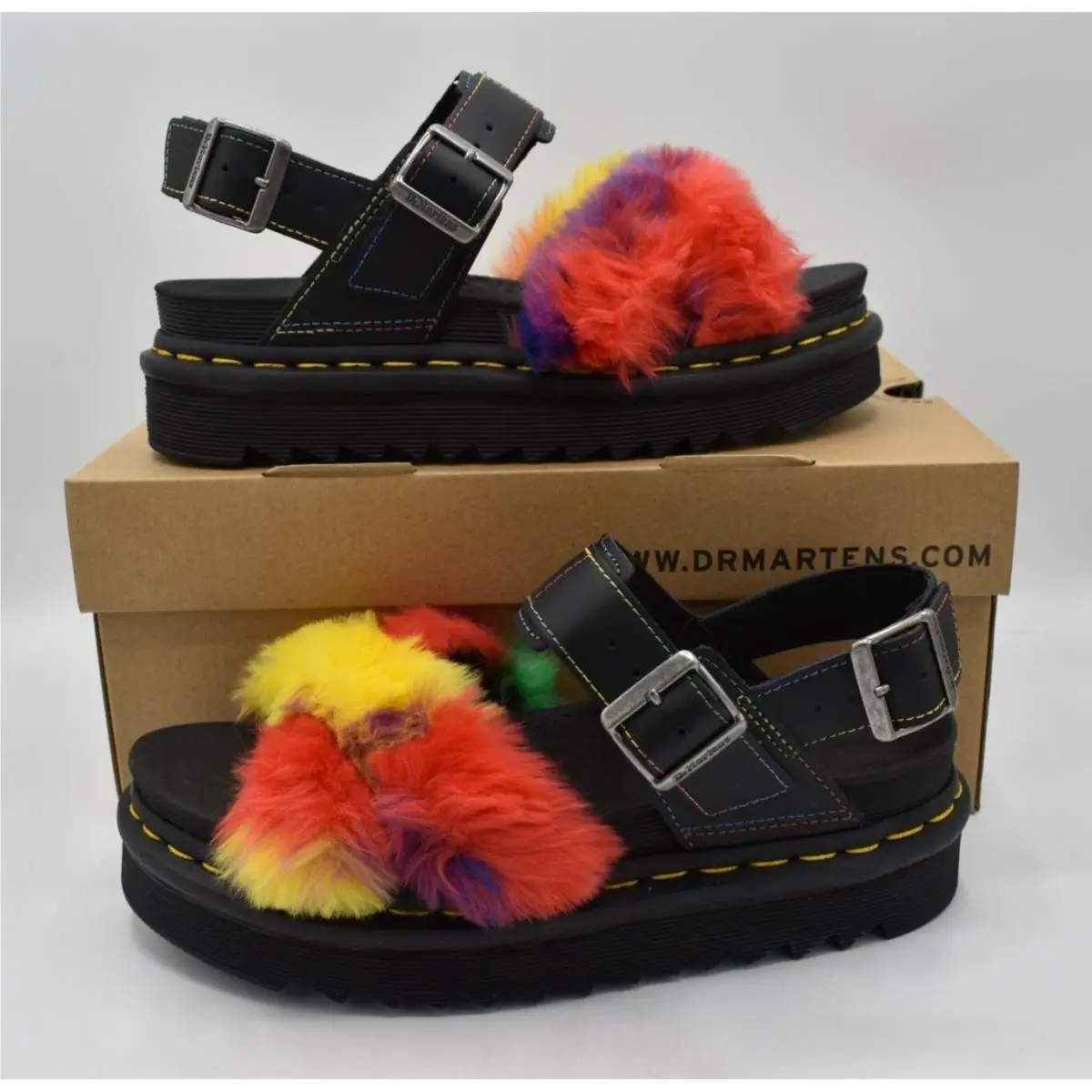 Dr Martens Womens Size 7 Voss II Pride Fur Rainbow Platform Sandals Shoes
