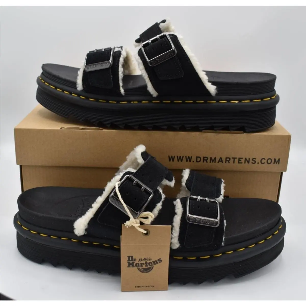 Dr Martens Mens Size 14 Myles Black Suede Buckle Slide Shoes Sandals