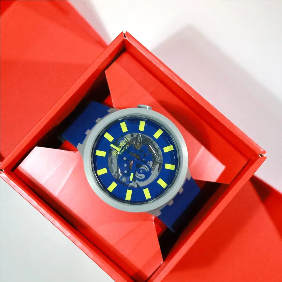Swiss Made Limy SB03M103 Navy Gray Bolt Quartz Big Bold 47MM Bioceramic by Swatch