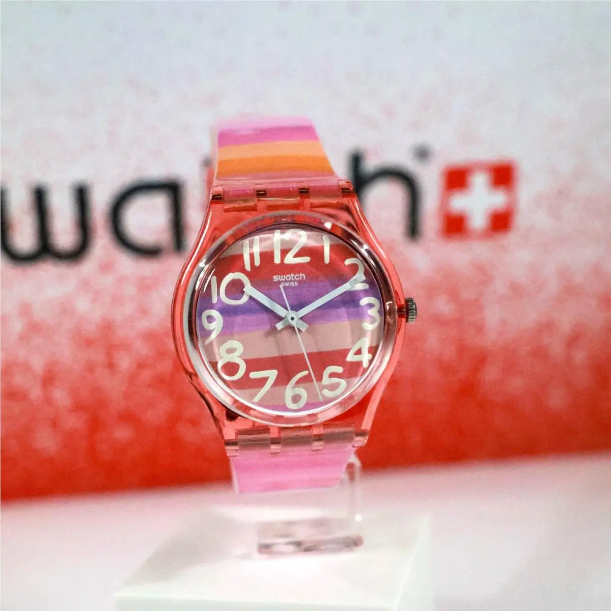 Swiss Made Swatch Pink Rainbow Watch Astilbe GP140 34MM Multicolor Silicone