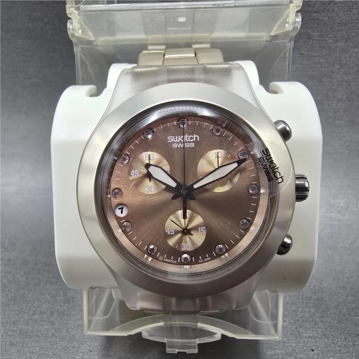 Irony Diaphane Full-blooded Chrono Watch Men 43mm Rose Gold Clear Newbatt by Swatch