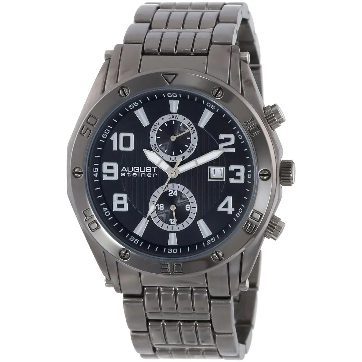 AS8070BK Men`s Swiss Chronograph Watch Black Dial Case Band by August Steiner