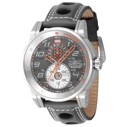 Invicta Mens 47535 Racing Quartz Multifunction Gunmetal Dial Black Leather Watch - Black, Quartz