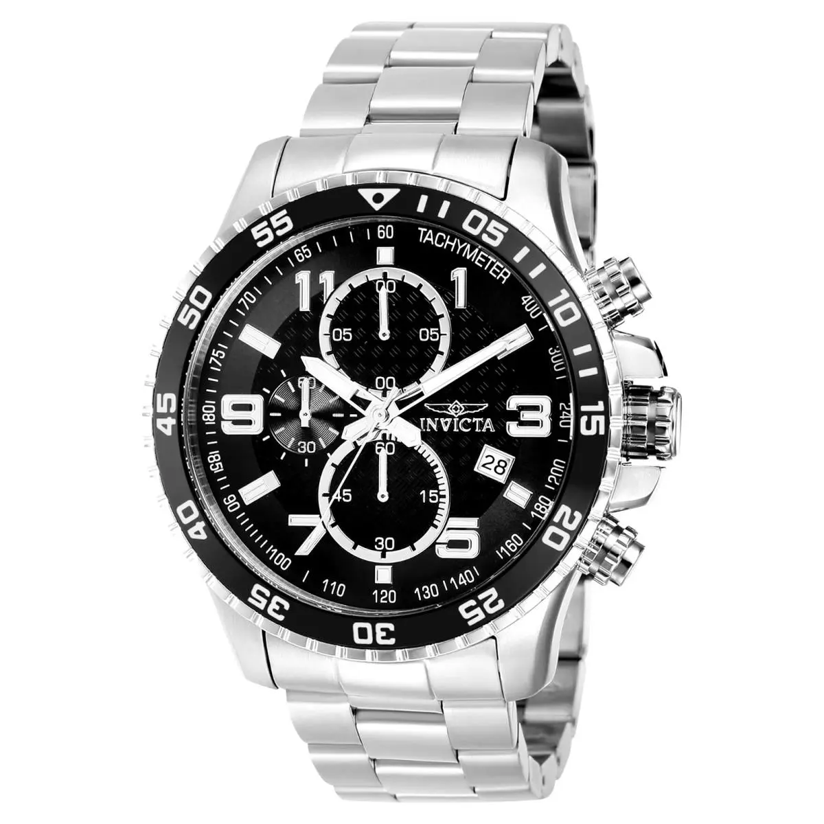 Invicta Specialty Chronograph Black Dial Silver SS Bracelet Mens Watch 48mm