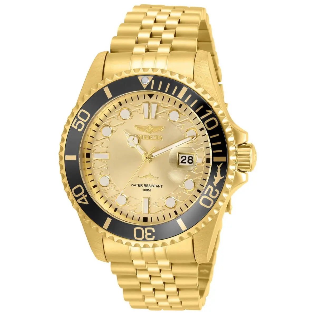 Invicta Men`s Watch Pro Diver Yellow Gold Plated Stainless Steel Bracelet 30613