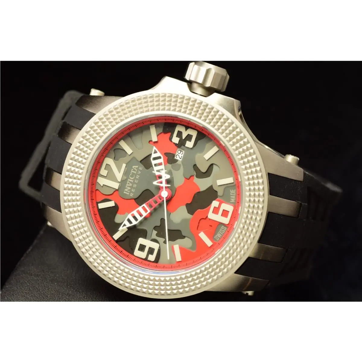 Invicta Men`s Subaqua Red Camouflage Dial 53mm Swiss Made Black Steel Tone Watch