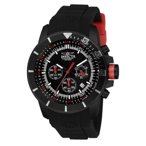 Invicta Pro Diver Chronograph Men`s Watch 11747 Swiss Quartz 46mm Black Red