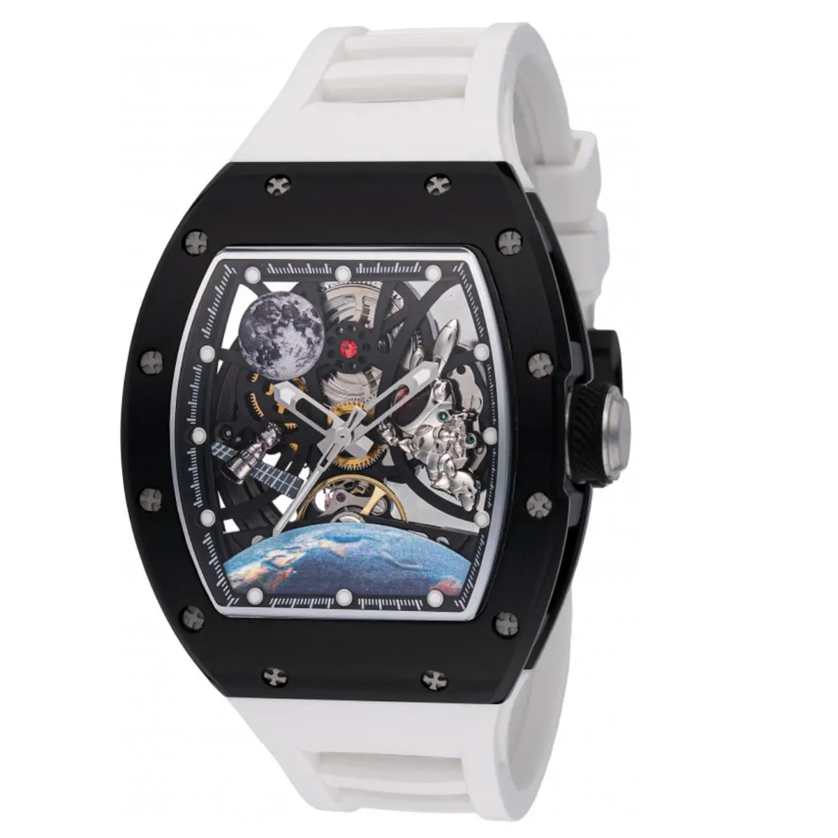 Invicta S1 Rally Interstellar Automatic Men`s 41mm Skeleton Watch White 49010 - Dial: Black, Blue, Clear, Gray, Silver, Band: White, Bezel: Black, Silver
