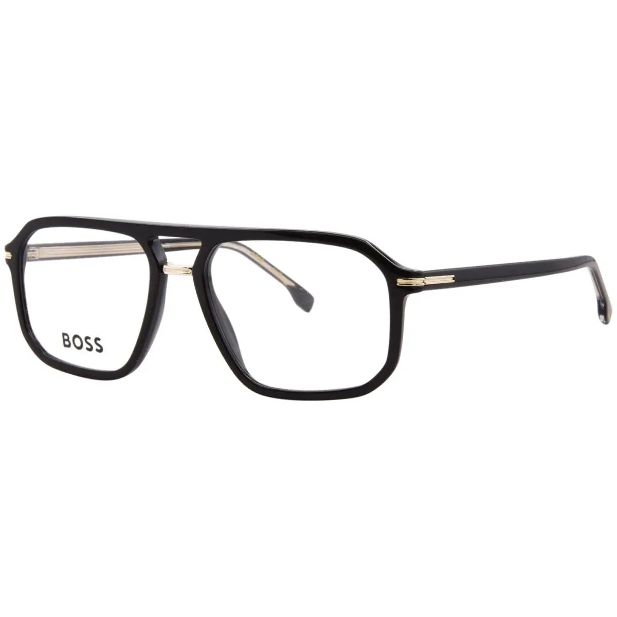 Hugo Boss 1728 807 Eyeglasses Frame Men`s Black Full Rim Pilot 56mm