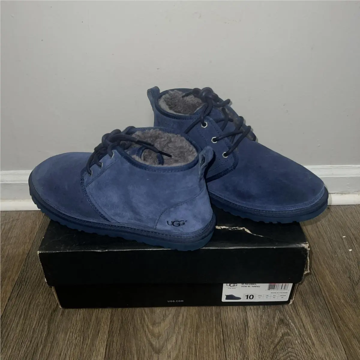 “ugg Neumel Navy Blue Suede Sheepskin Chukka Ankle Boots Shoes Size US 10 Mens
