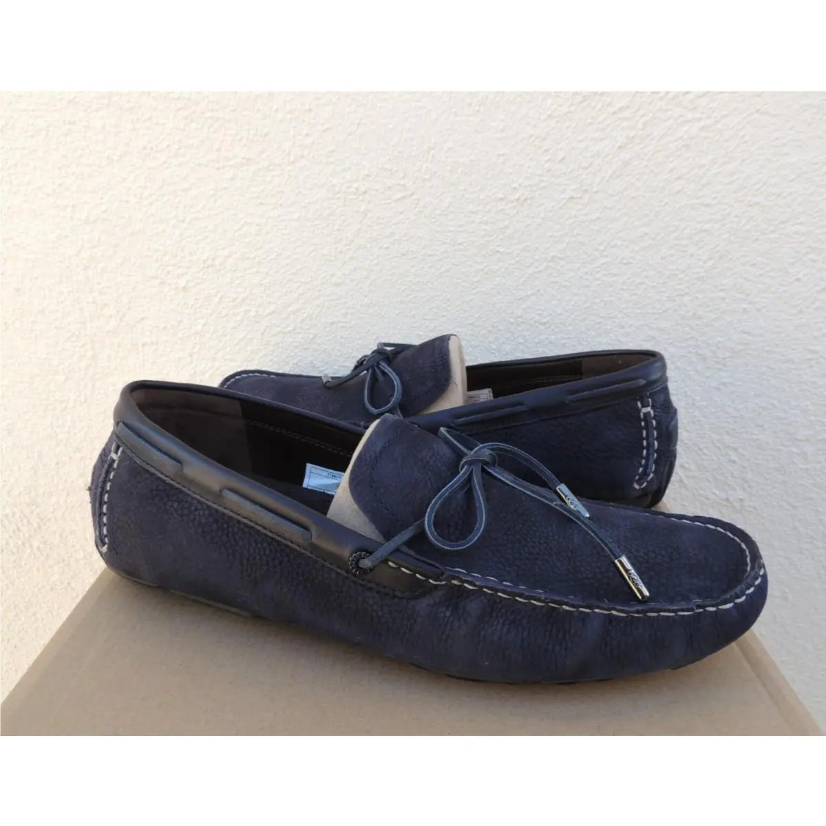 Ugg Bel Air Lace Slip-on Navy Leather Driving Loafers Men US 7/ Eur 39.5