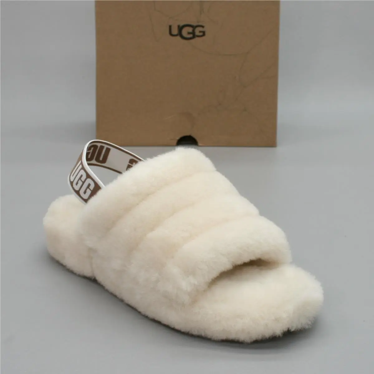 Ugg 39 Ladies 8 Fluff Yeah Slides Natural Shearling House Shoes Slippers 1095119