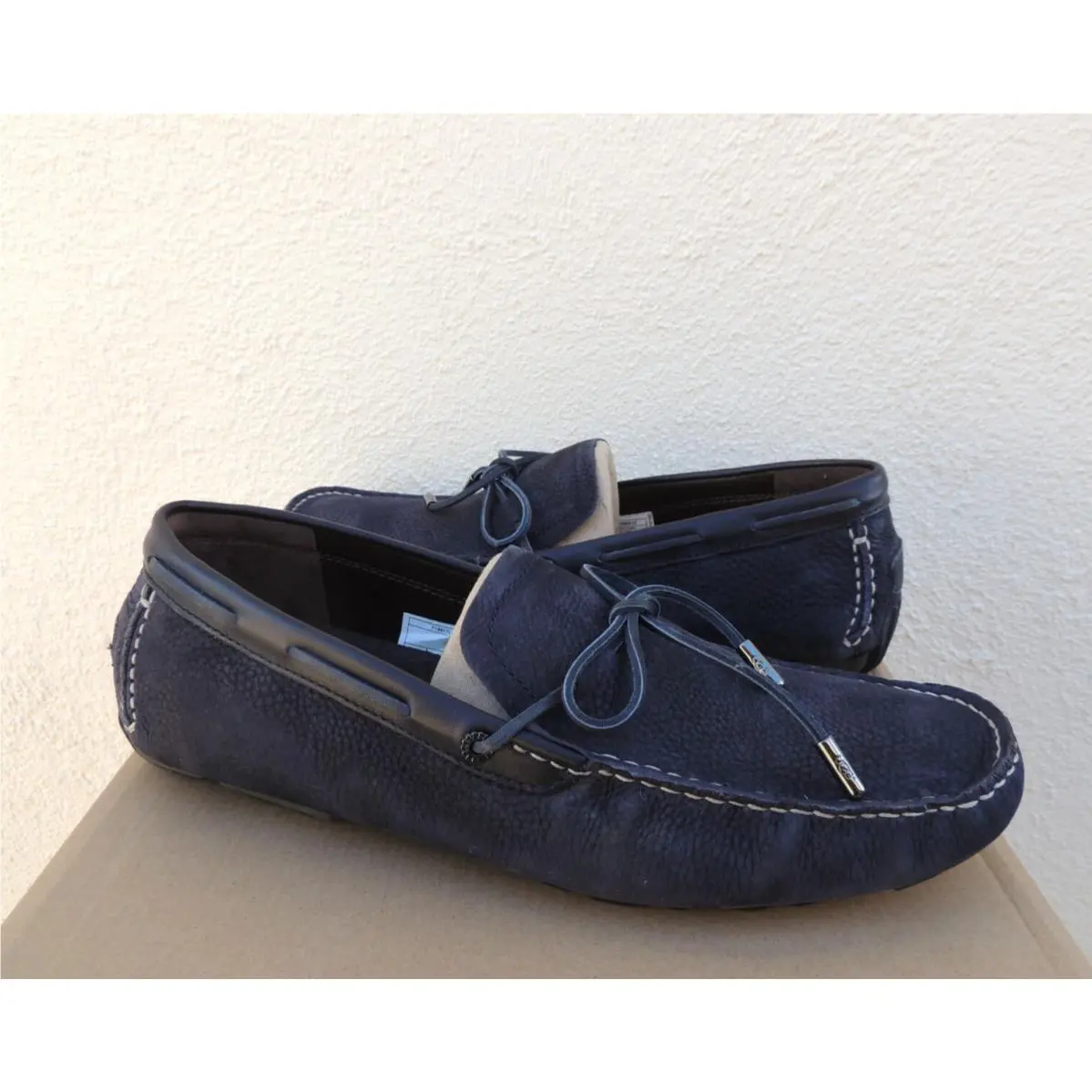 Ugg Bel Air Lace Slip-on Navy Leather Driving Loafers Men US 8/ Eur 40.5