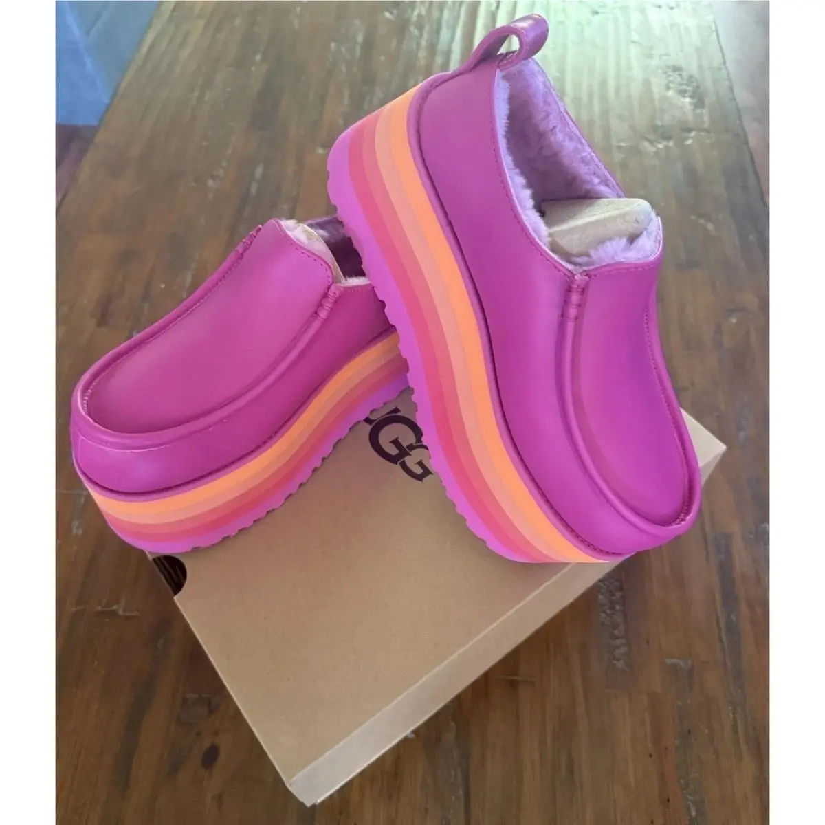 Ugg Urseen Platform Clogs Men`s 4/Women`s 5 Pink Rainbow Sole Slip On Shoes