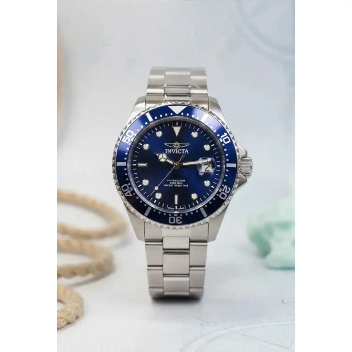 Invicta Men`s Pro Diver Quartz 3 Hand Blue Dial Stainless Steel Watch
