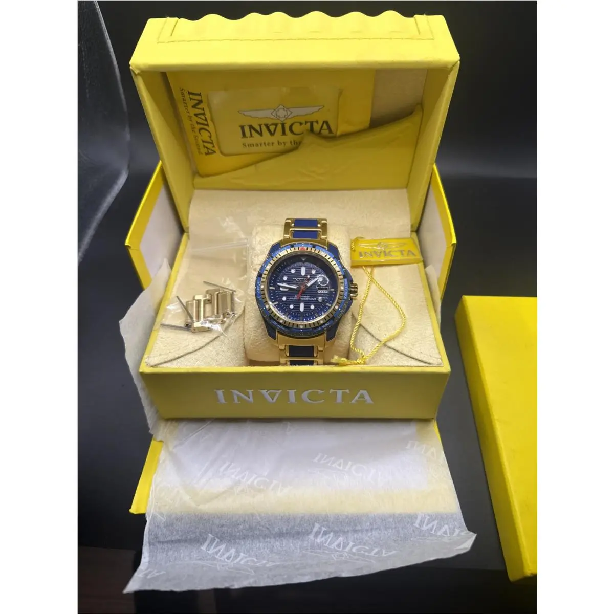 Invicta Hydromax 29589 Watch Blue Band Blue and Gold Dial