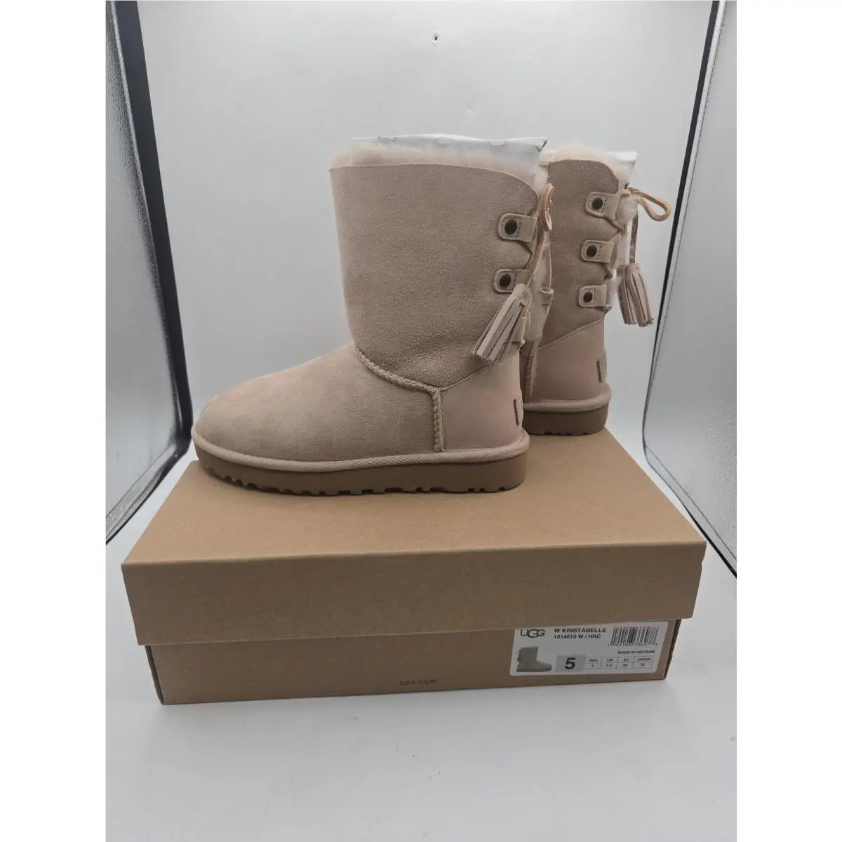 Ugg Kristabelle Corset Bow Horchata Suede Short Boots Size US 5 Womens
