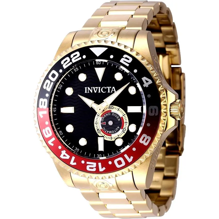 Automatic Black Dial 47MM Watch Invicta 47543 SS Link Gold Mens