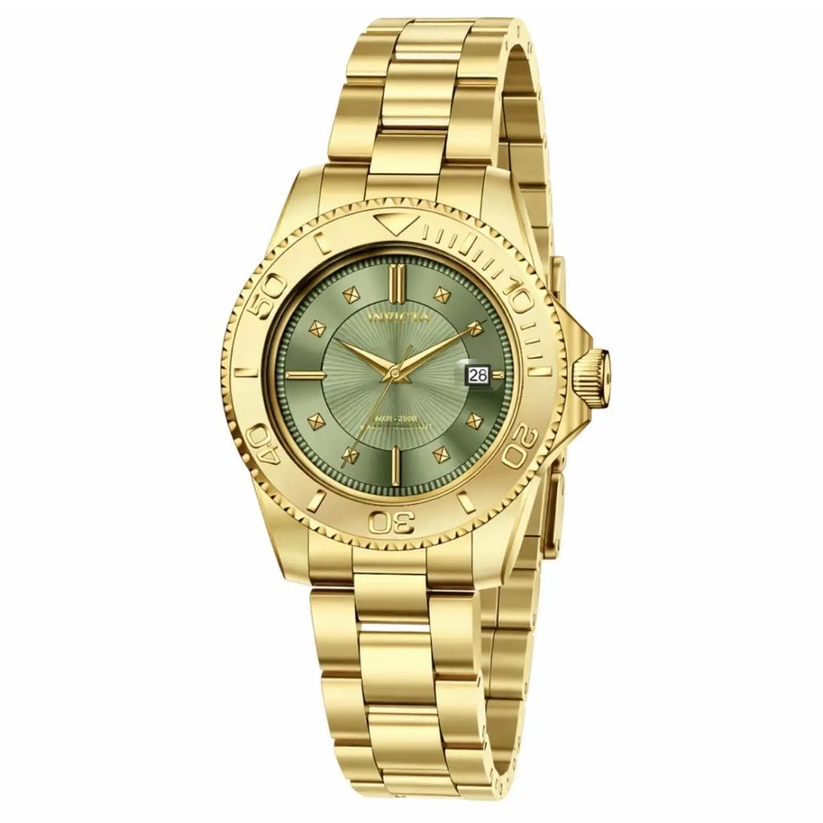 Invicta Pro Diver Veluris Men`s Watch - 40mm Gold Case/band - Green Dial 50399