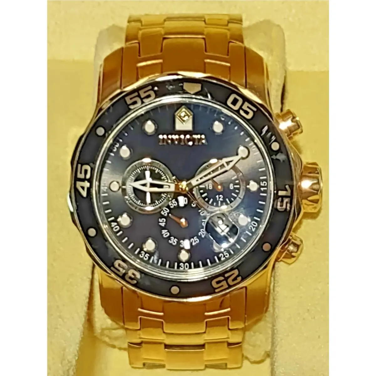 Invicta Pro Diver No. 0072 Box Paperwork Battery Gold Tone